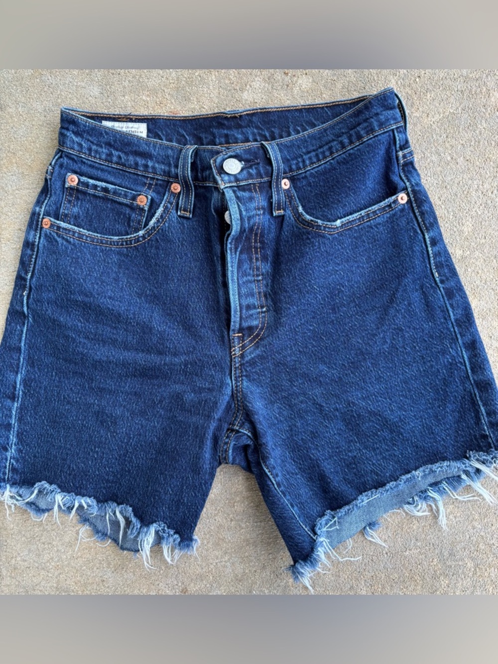 Levi's Dark Blue High-Rise Denim Frayed-Hem Women’s Shorts